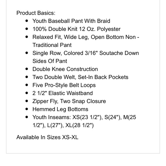 2 Pair of Youth Medium Alleson Baseball Pants - Picture 4 of 4